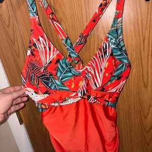 SHEIN Vibrant Red Tropical Bikini